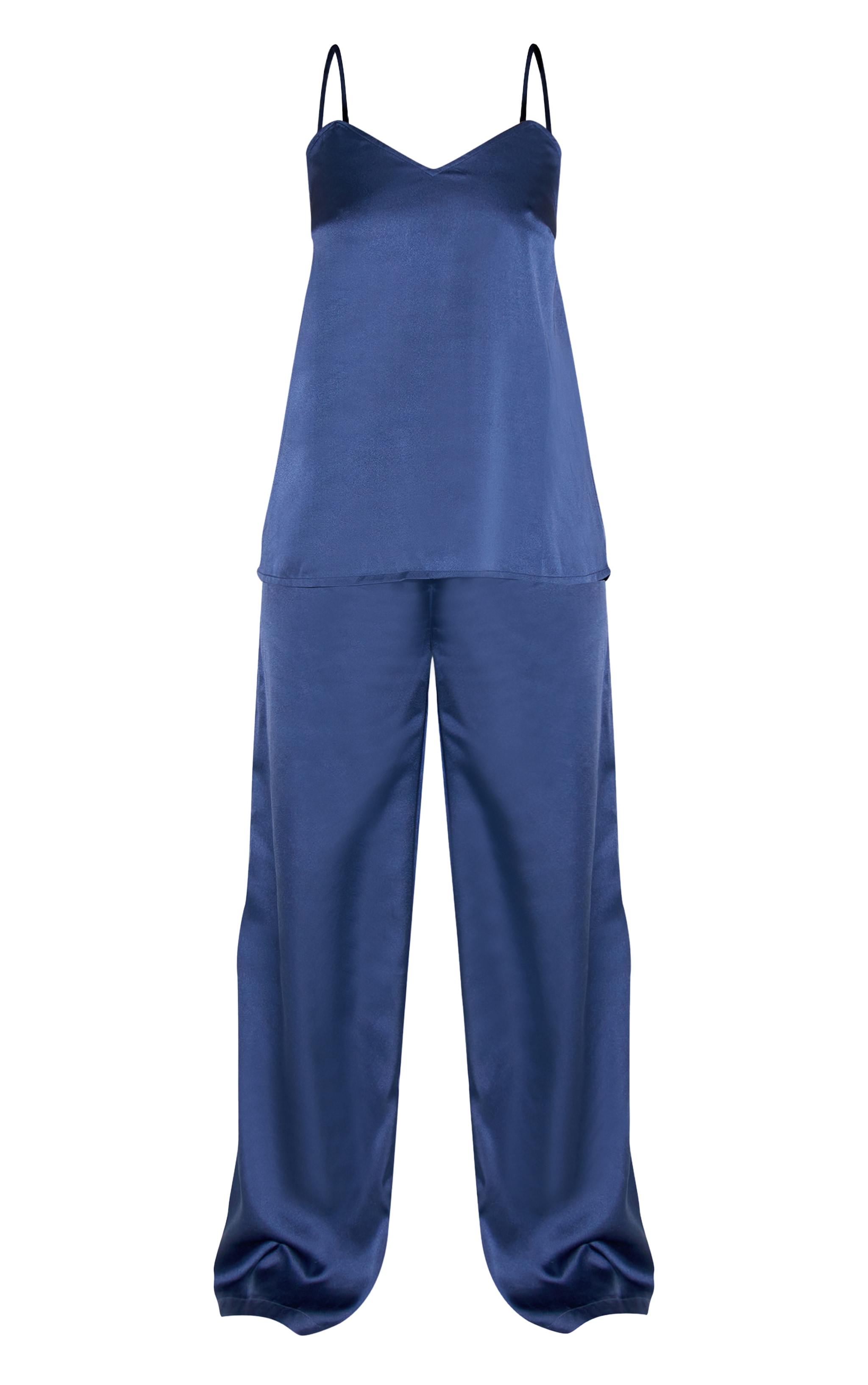 Navy Satin Cami And Pant Pj Set image 5