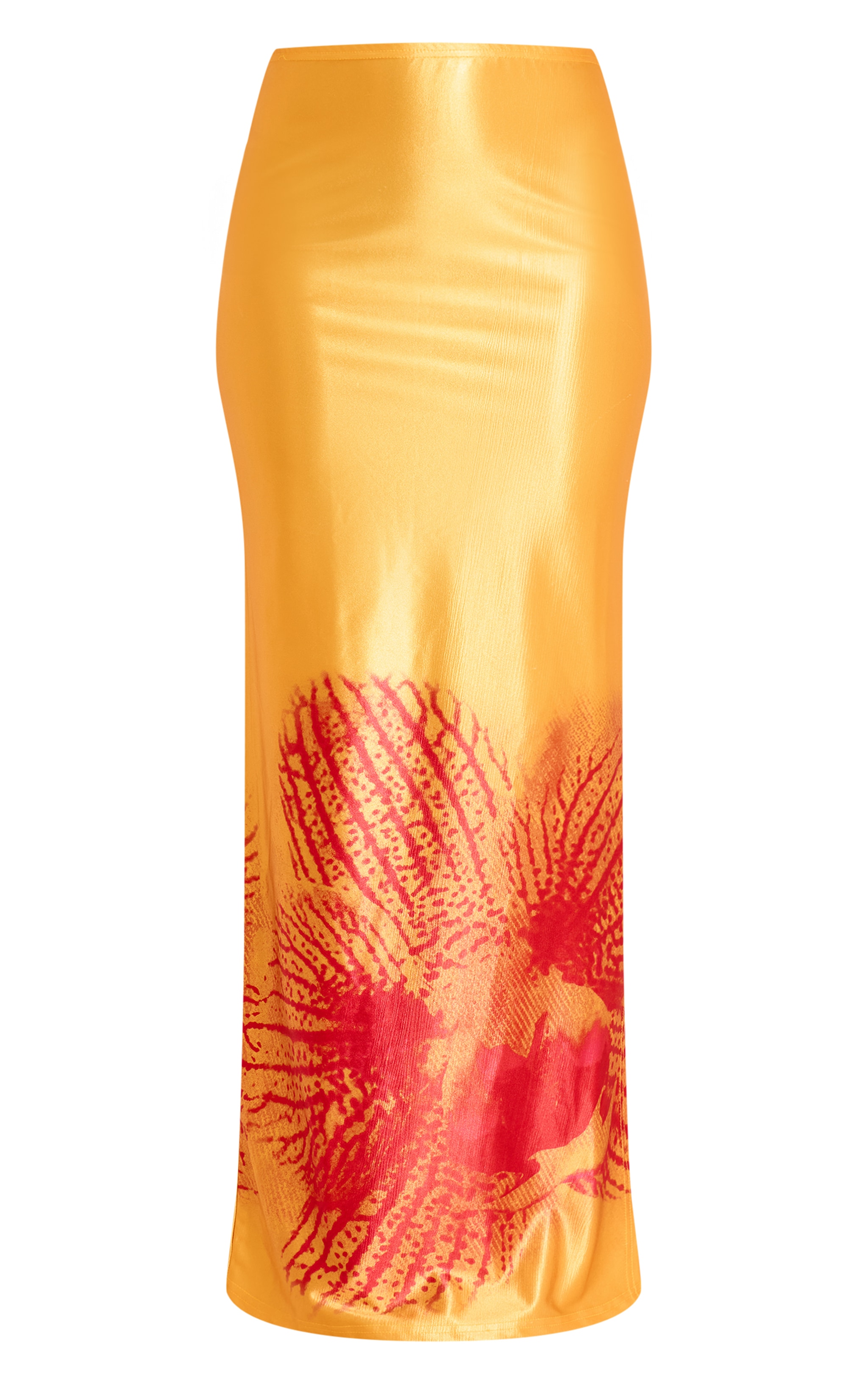 Orange Print Stretch Satin Maxi Skirt image 5