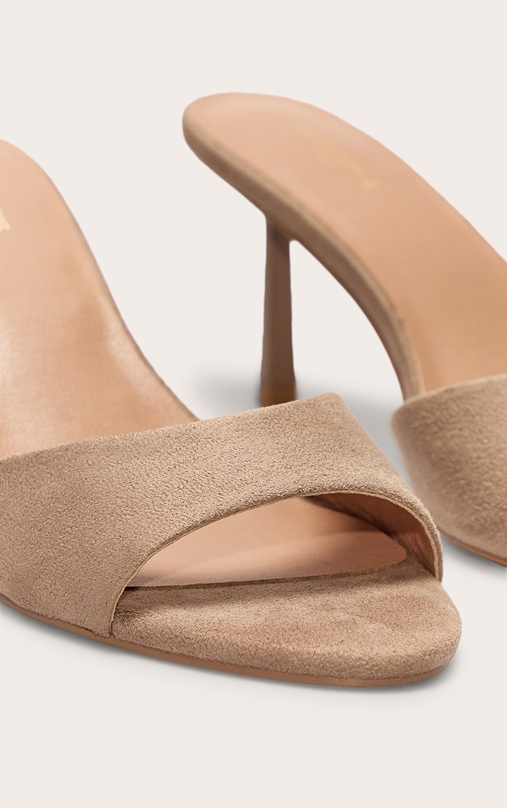 Wide Fit Mushroom Faux Suede Round Toe Mid Stiletto Heel Mules image 4