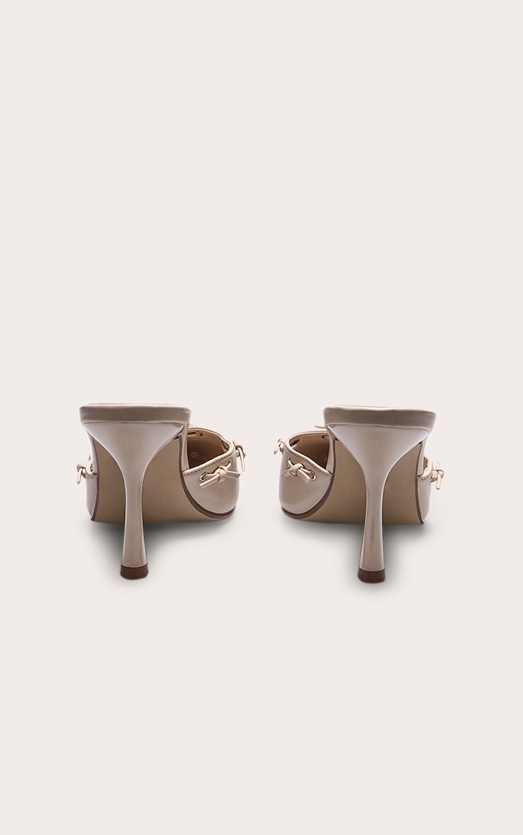 Cream Pu Point Toe Bow Mid Stiletto Heeled Court Mules image 3