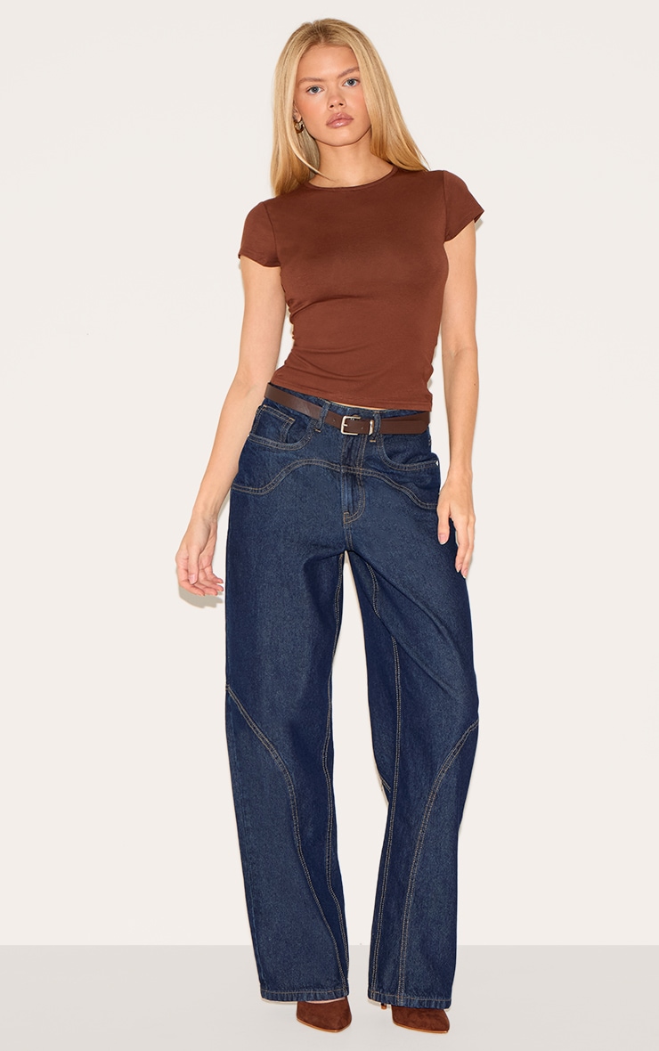 T-shirt long ajusté en coton modal chocolat image 3