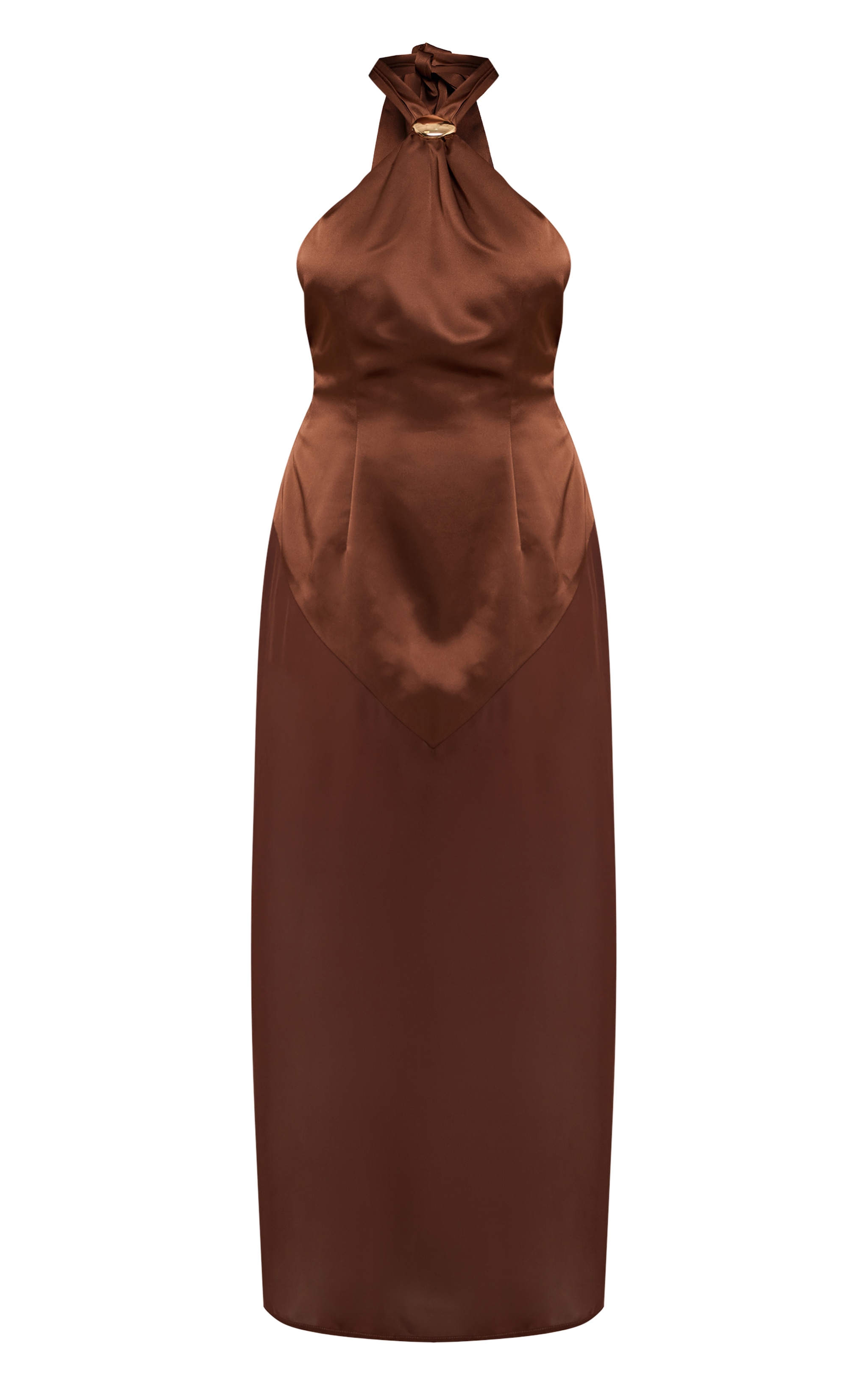 Shape Chocolate Satin Halter Neck Hem Detail Maxi Dress image 5