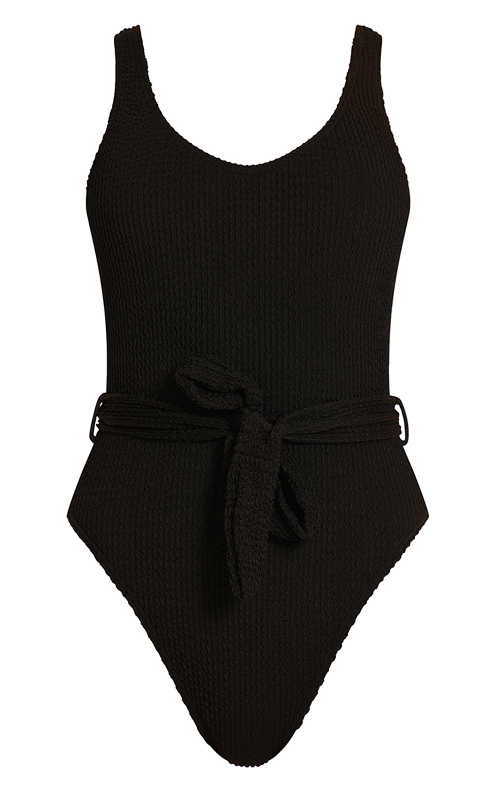 Black Crinkle Tie Waist Detail Swimsuit image 5