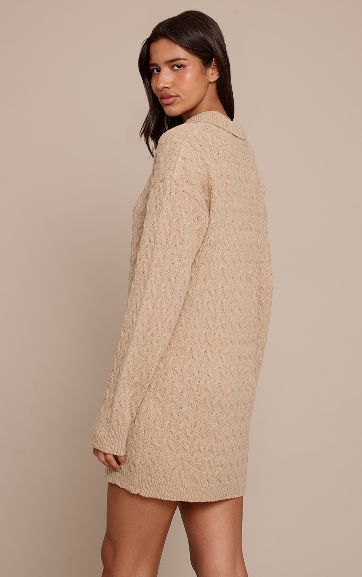 Tall Oat Boucle Cable Knit Mini Shirt Dress  image 2
