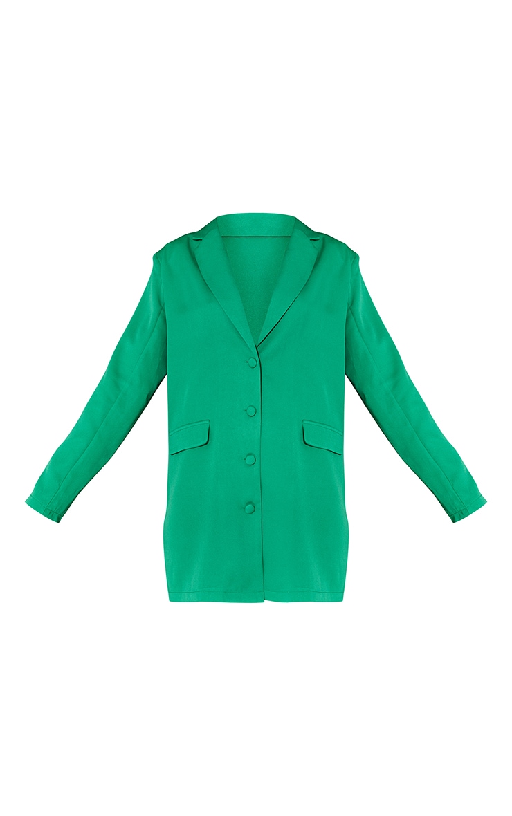 Green Long Sleeve Oversized Shoulder Pad Blazer Dress image 5