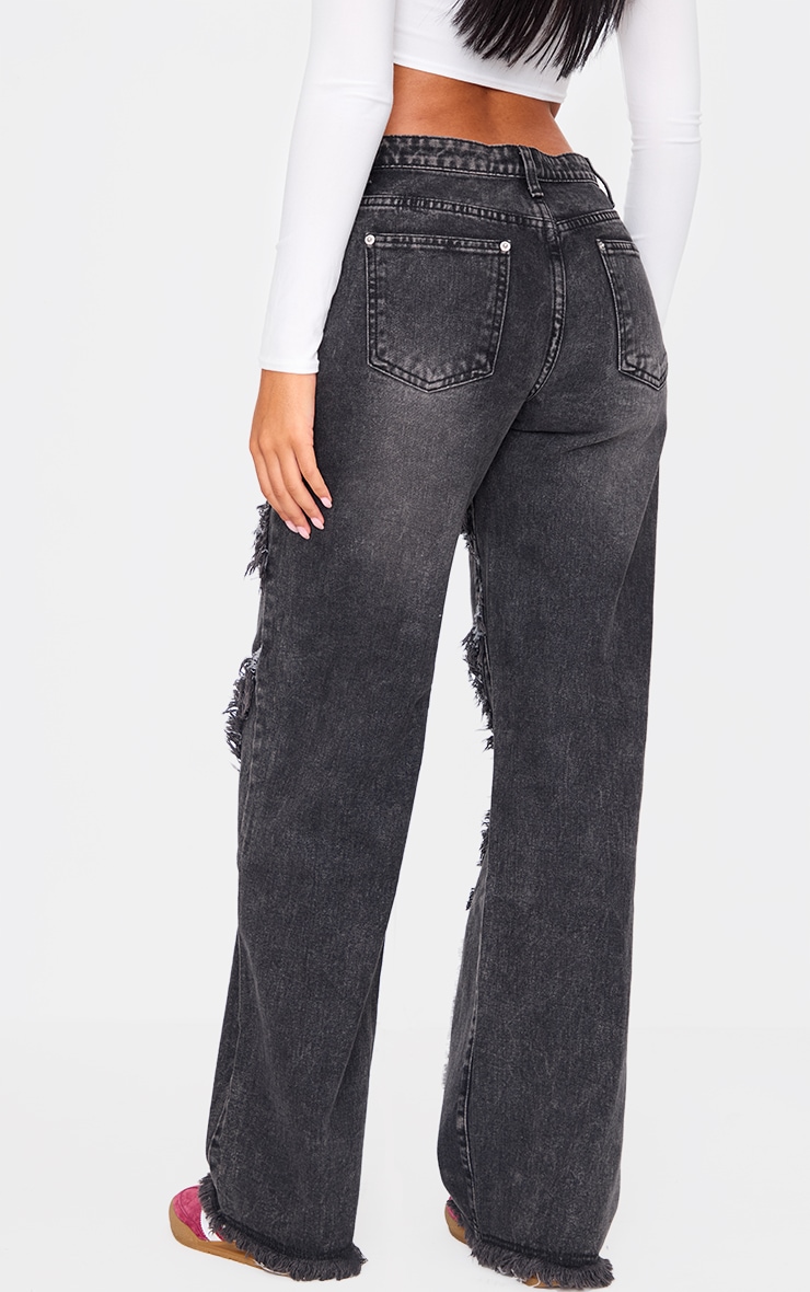 Tall Washed Black Mid Rise Raw Seam Wide Leg Jeans image 3