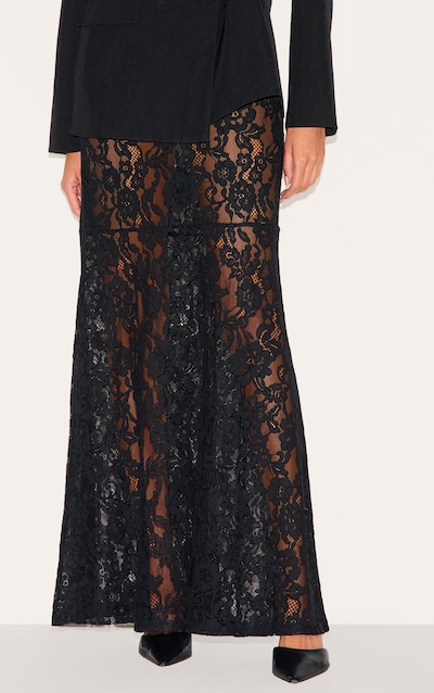 Black Floral Lace Sheer Maxi Skirt