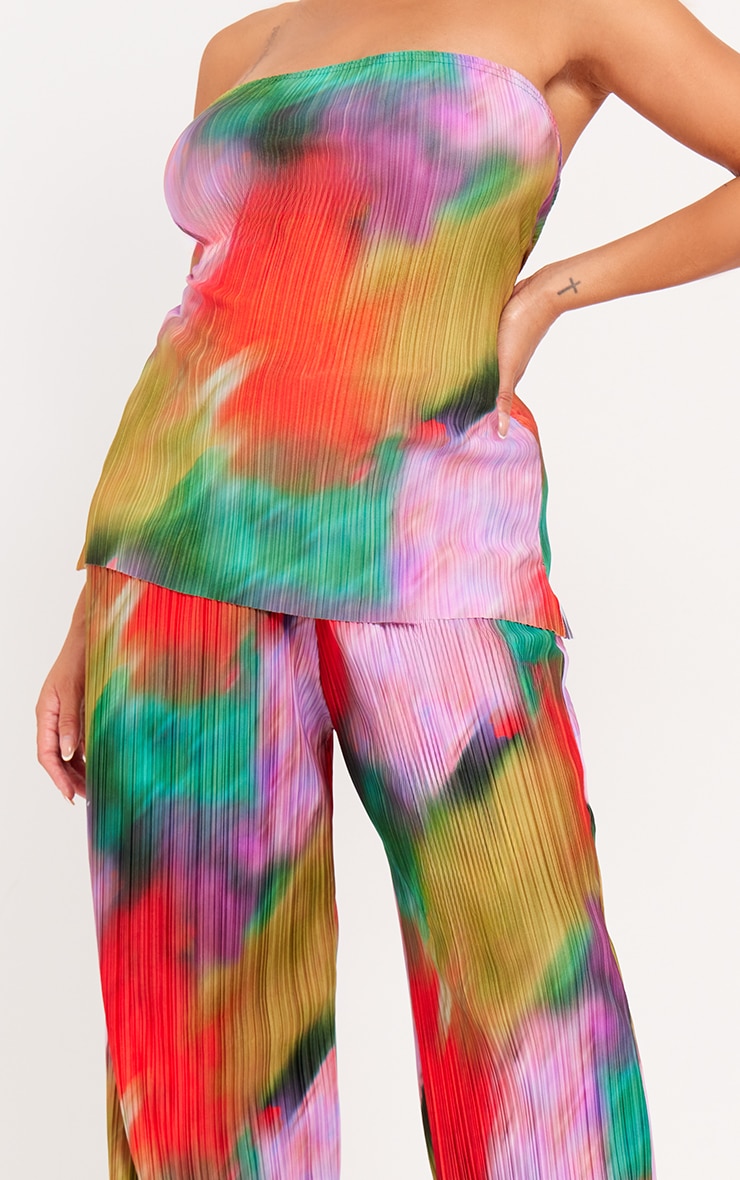Plus Multi Print Plisse Wide Leg Pants image 4