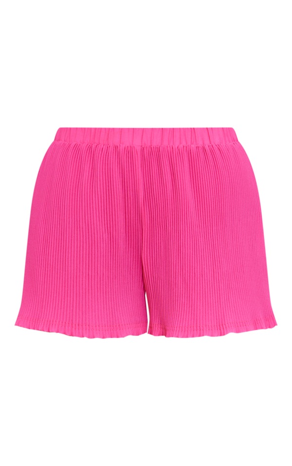 Hot Pink Plisse High Waisted Shorts Two Piece Sets