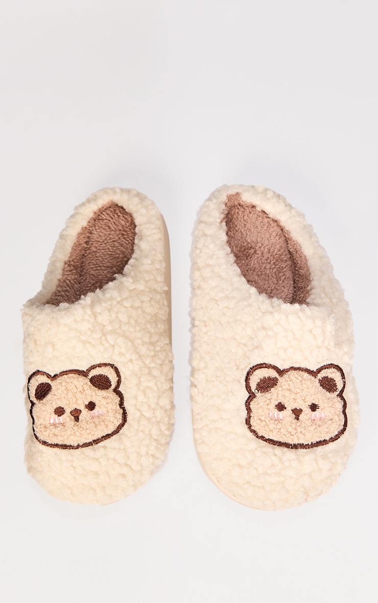Cream Borg Teddy Slippers image 2