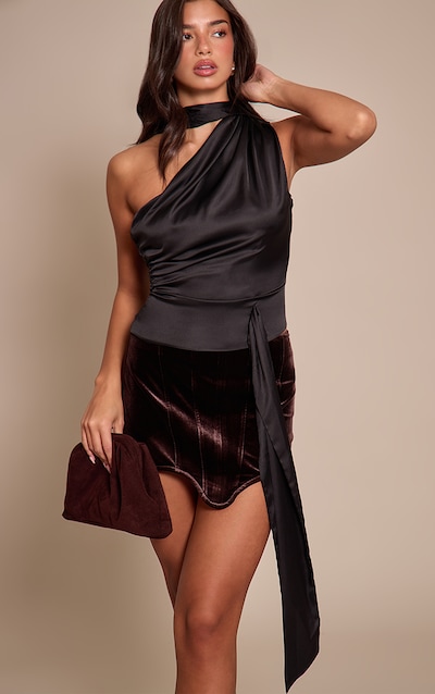 Black Satin Drape Top