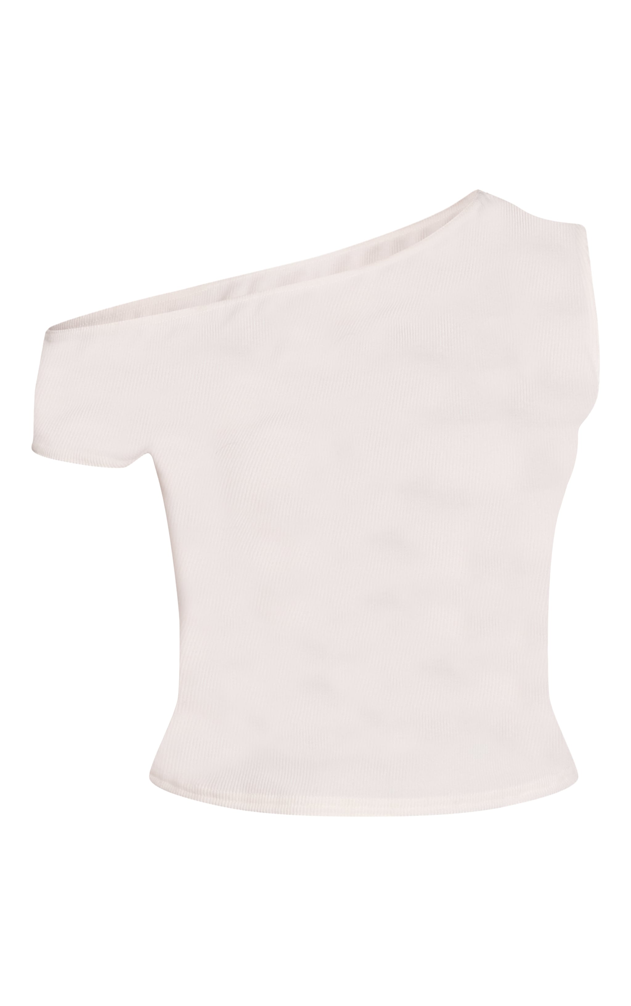 Cream Soft Brushed Rib Asymmetric Neckline Long Top image 5