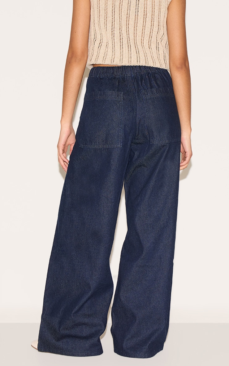 Jean Indigo Coupe Décontractée Petite, Taille Cordon, Jambe large image 3