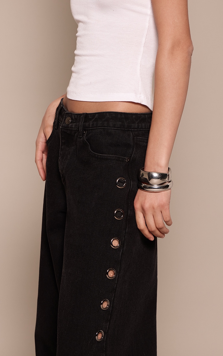 Washed Black Eyelet Detail Wide Leg Jeans image 4