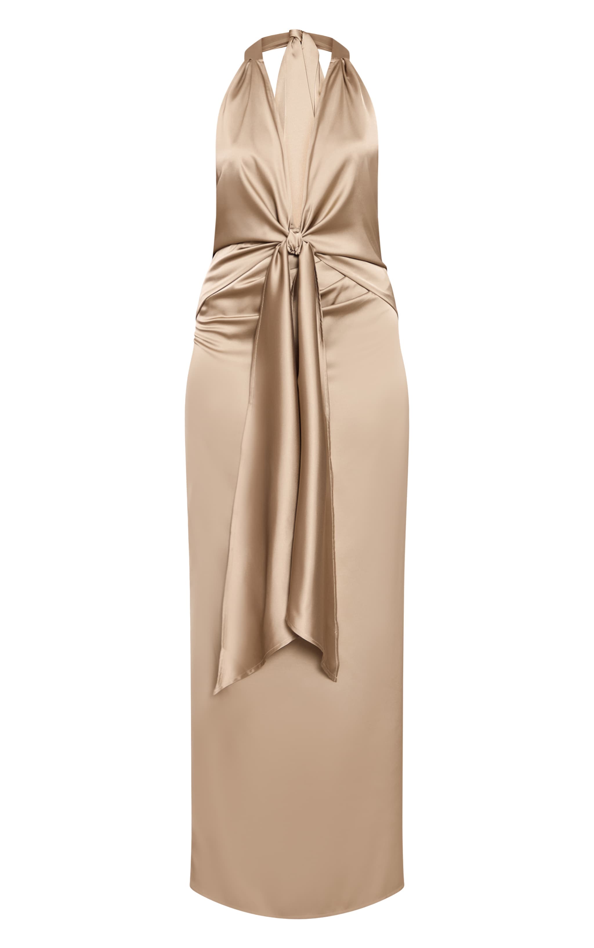 Robe droite satinée vert olive à découpe goutte d'eau image 5