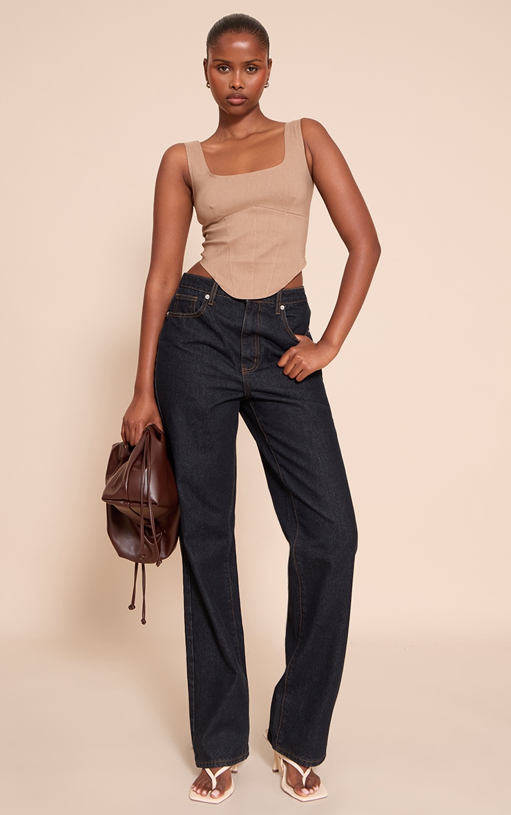 Mushroom Marl Stretch Woven Square Neck Corset Top image 3