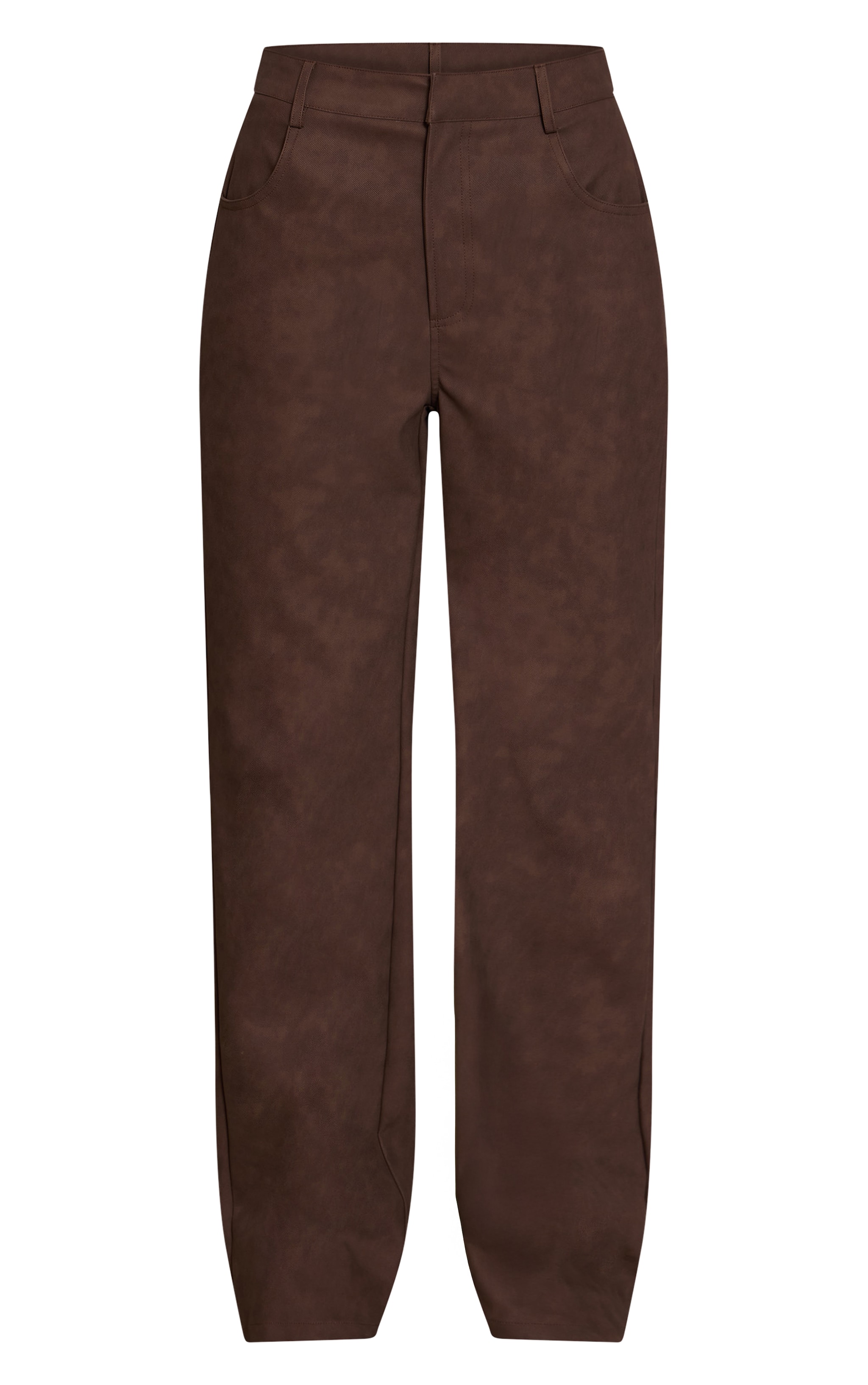 Brown Textured Faux Leather Straight Leg Pants image 5
