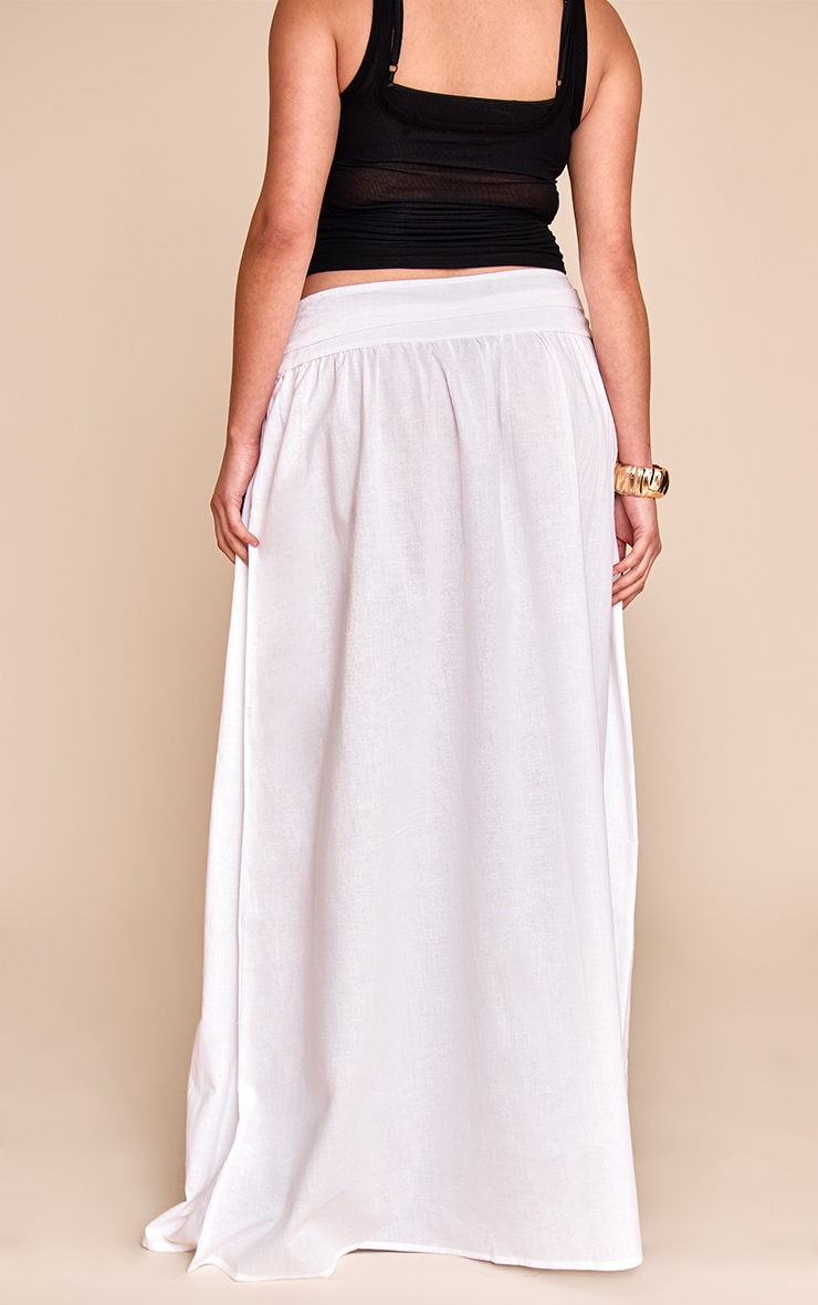 Plus White Cotton Ruched Waist Maxi Skirt image 3