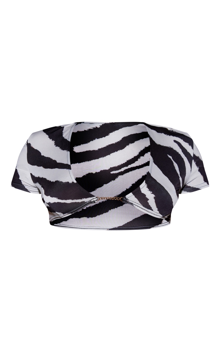 Black Zebra Print Trim Detail Crop Top image 1