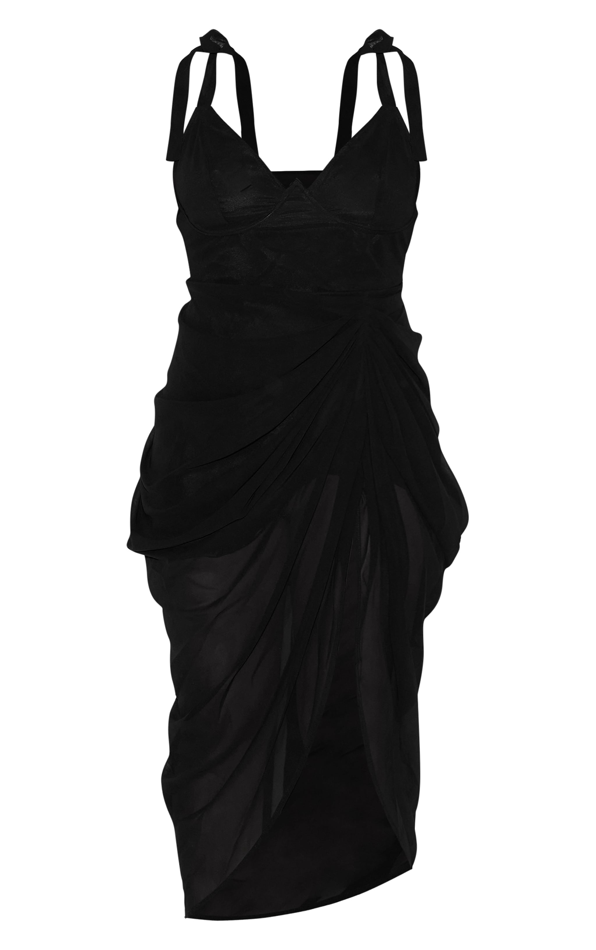 Plus Black Underwire Detail Draped Midi Dress image 5
