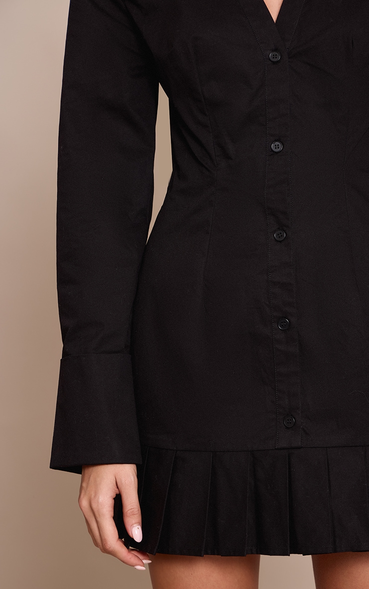 Black Pleated Hem Button Down Shirt Dress image 4