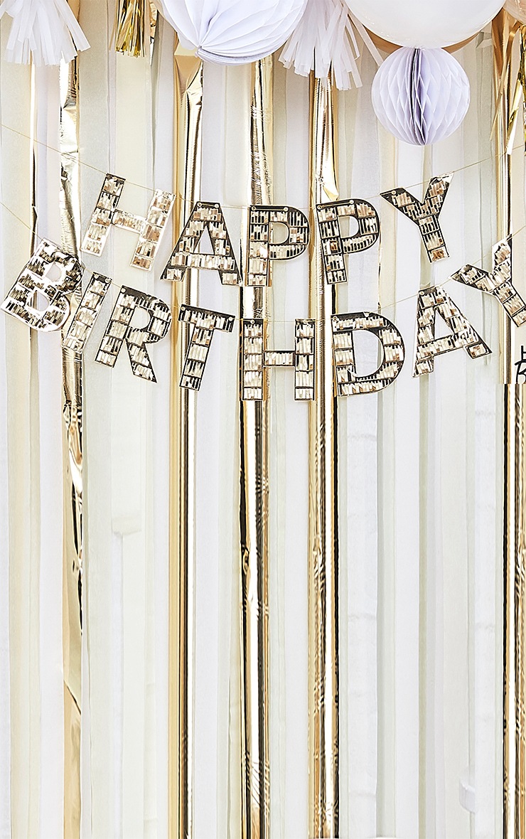 Gold Happy Birthday Fringe Bunting