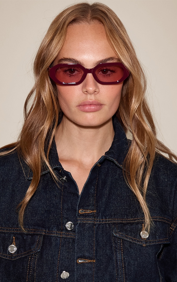 Jeepers Peepers Burgundy Square Frame Pink Lens Sunglasses