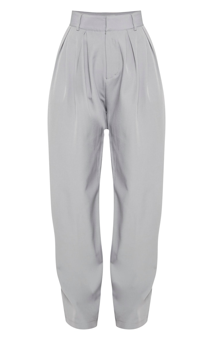 Grey Woven High Waisted Cigarette Leg Trousers image 3