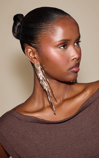 Gold Tassel Drop Statement Earrings