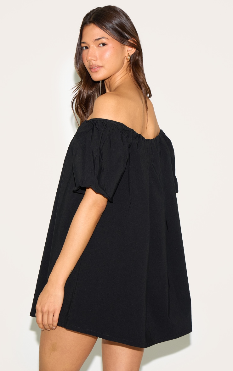 Black Bardot Puff Sleeve Shift Dress image 2