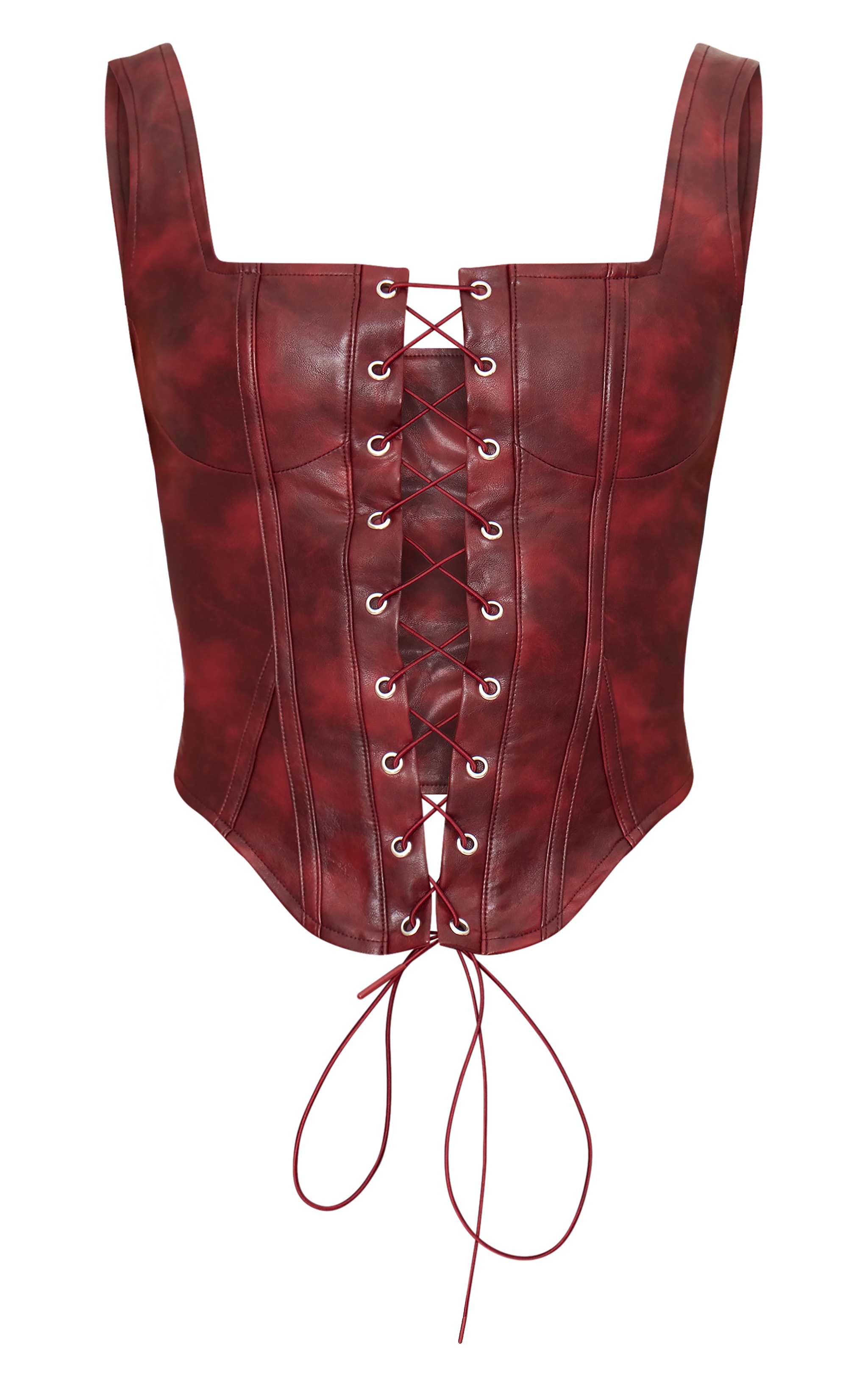 Burgundy Washed Faux Leather Lace Up Corset image 5