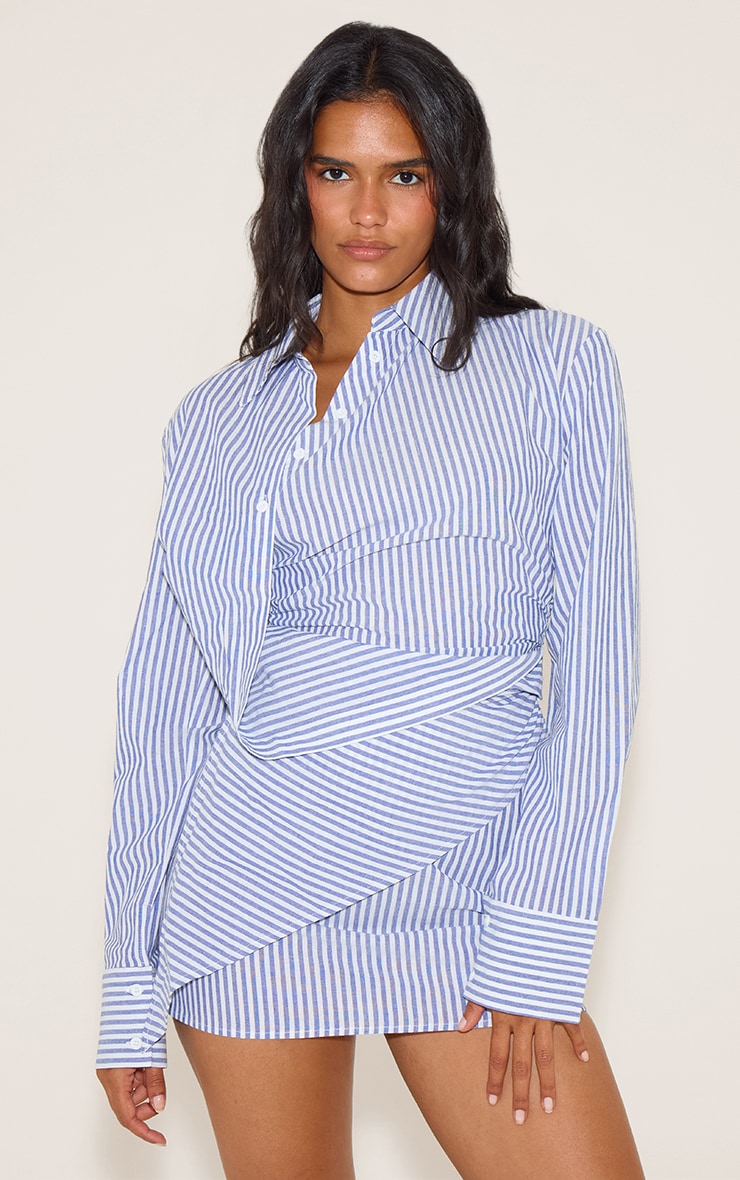 Blue Woven Stripe Asymmetric Mini Skirt image 1