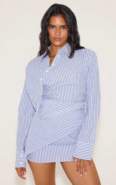 Blue Woven Stripe Asymmetric Mini Skirt