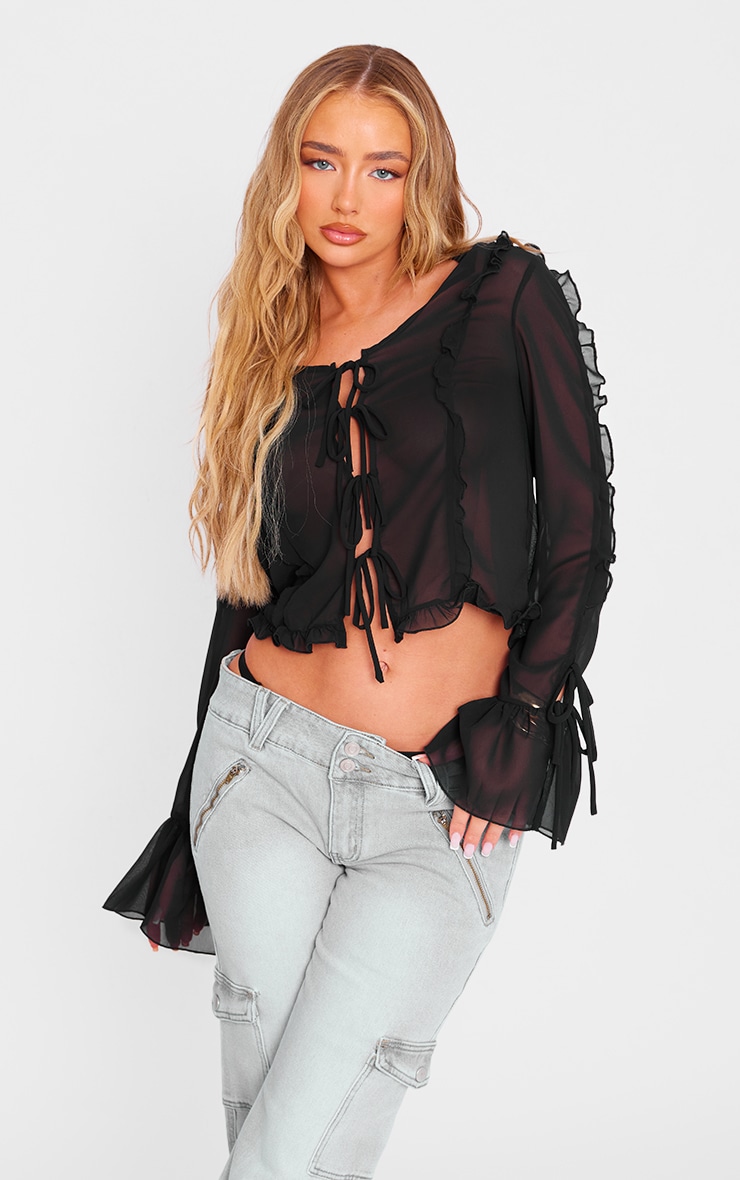 Black ruffle shirt PrettyLittleThing USA