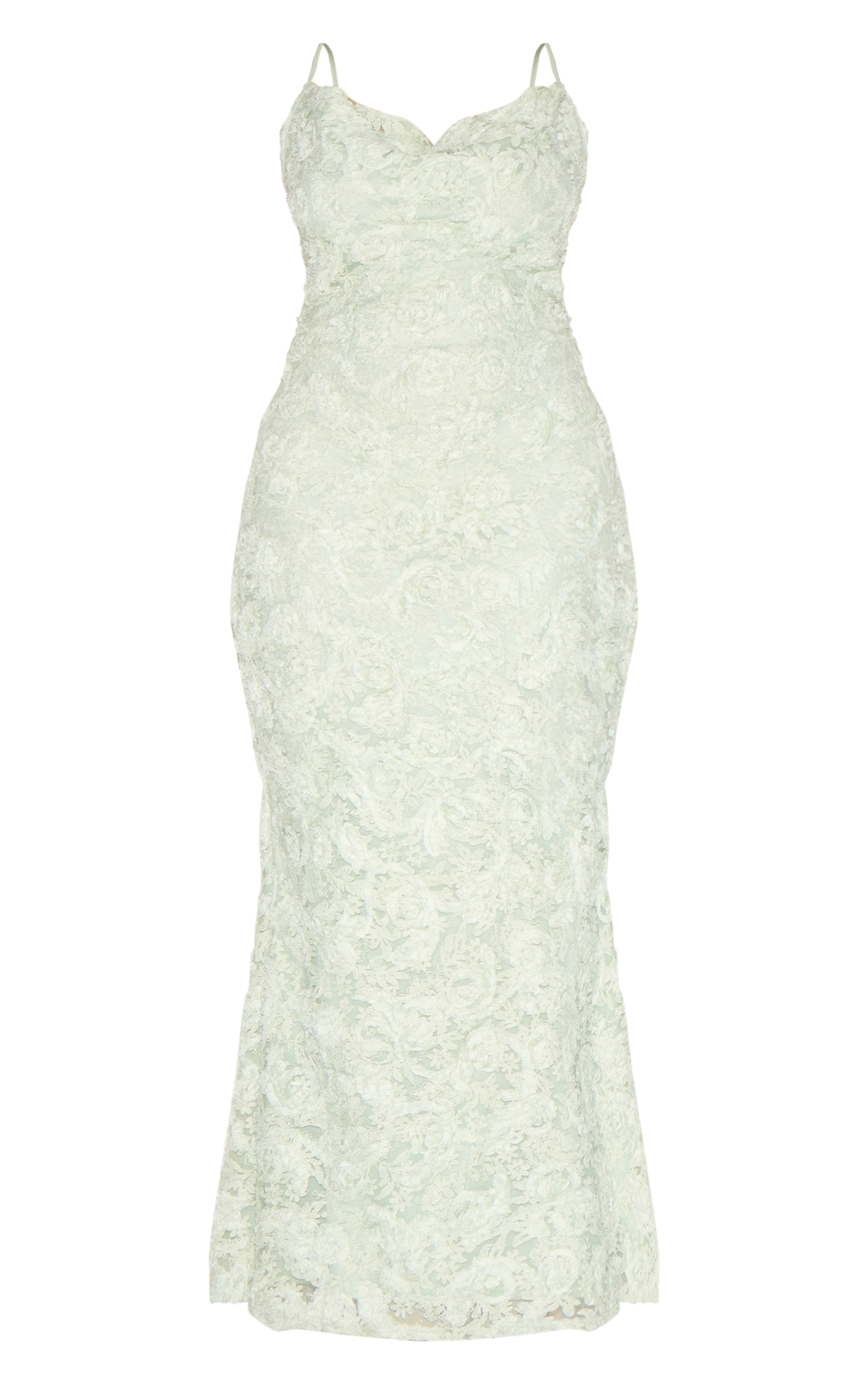 Plus Robe longue texturée vert sauge à bretelles fines et col bénitier image 5