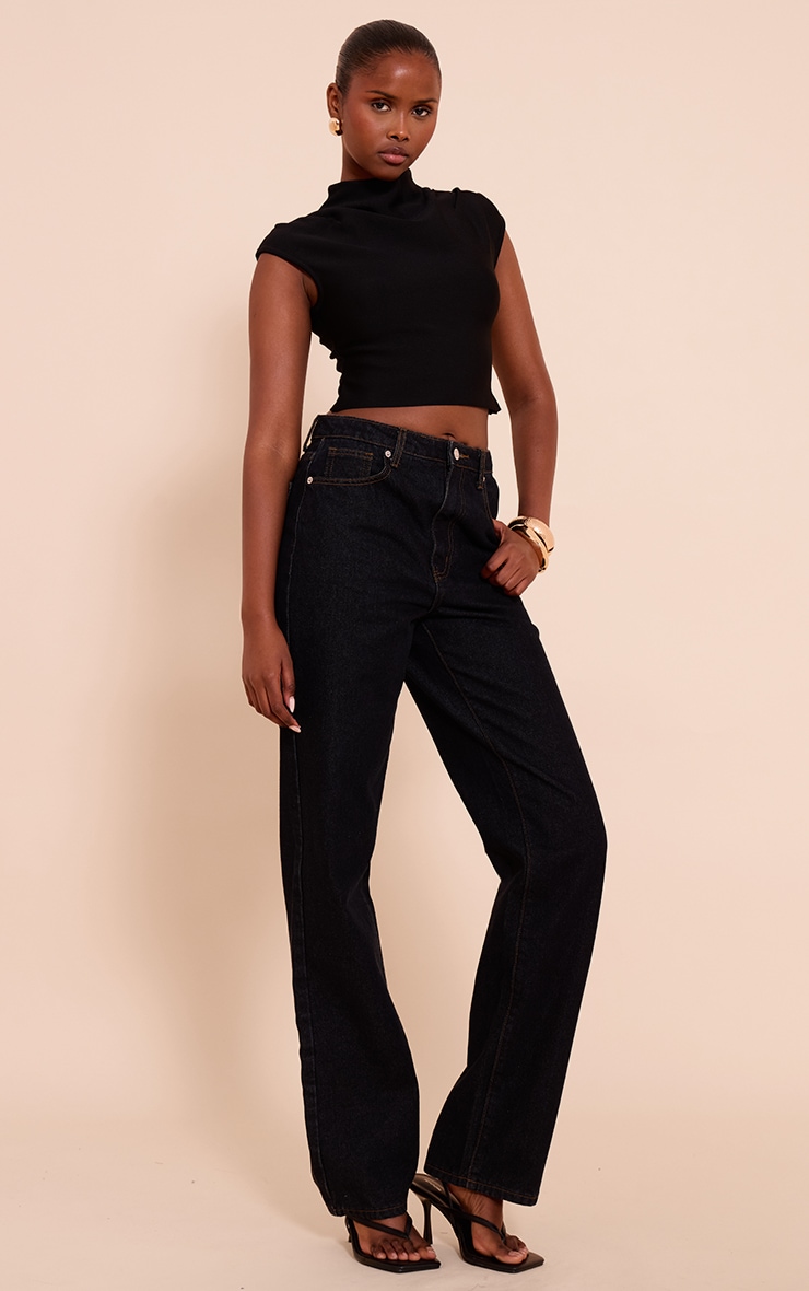 Black Bandage Pleat Detail Cap Sleeve Top image 3