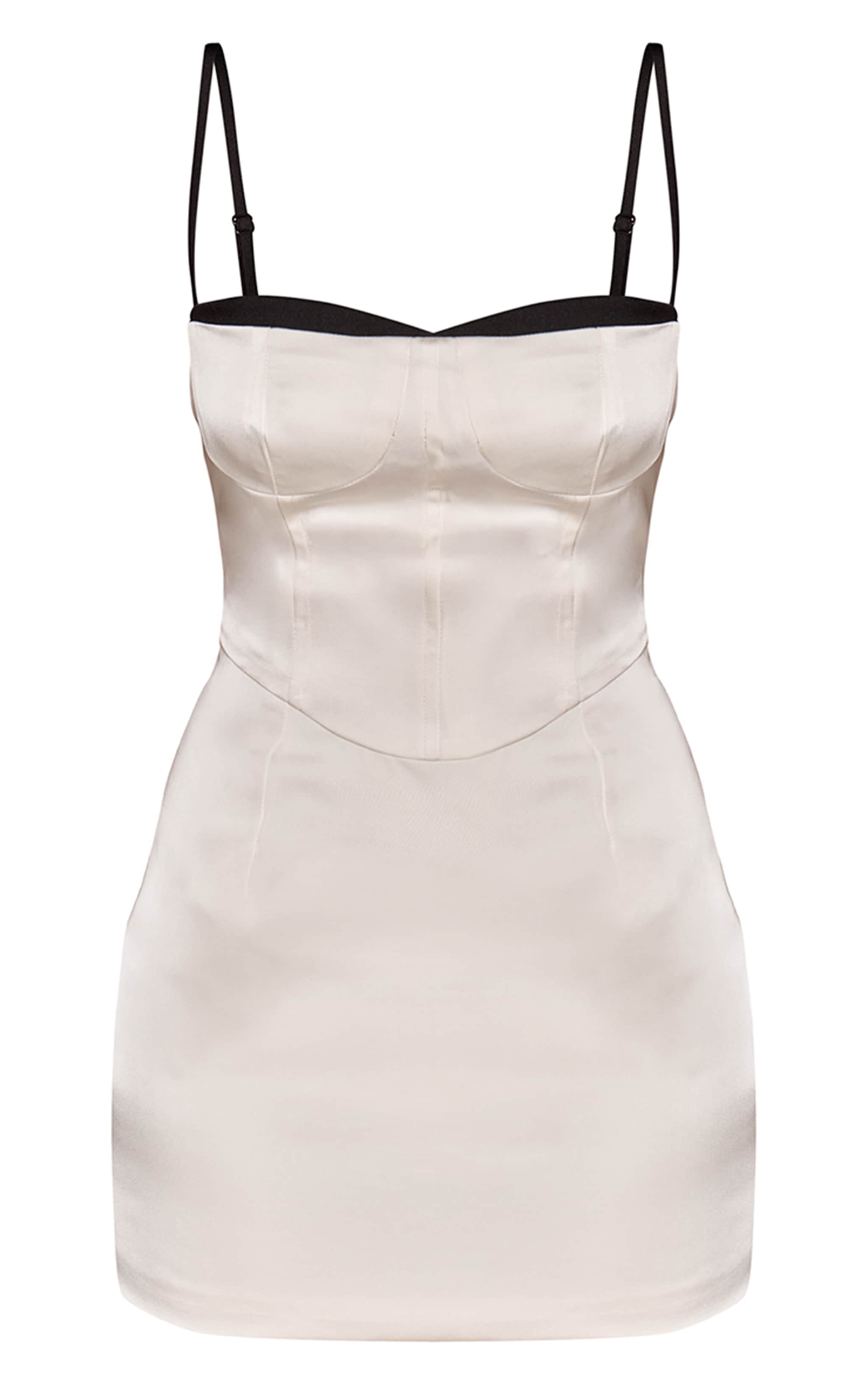 Cream Satin Spaghetti Strap Contrast Cup Mini Dress image 5
