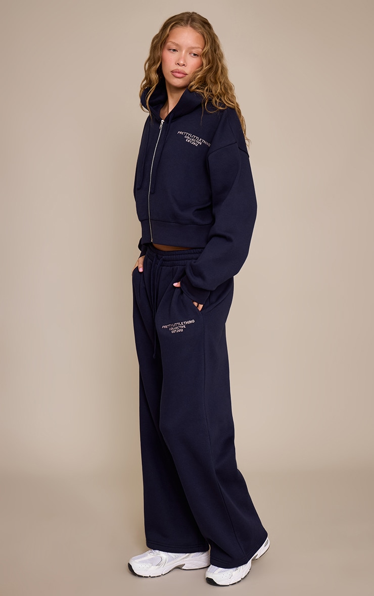 PRETTYLITTLETHING Navy Print Wide Leg Joggers image 2