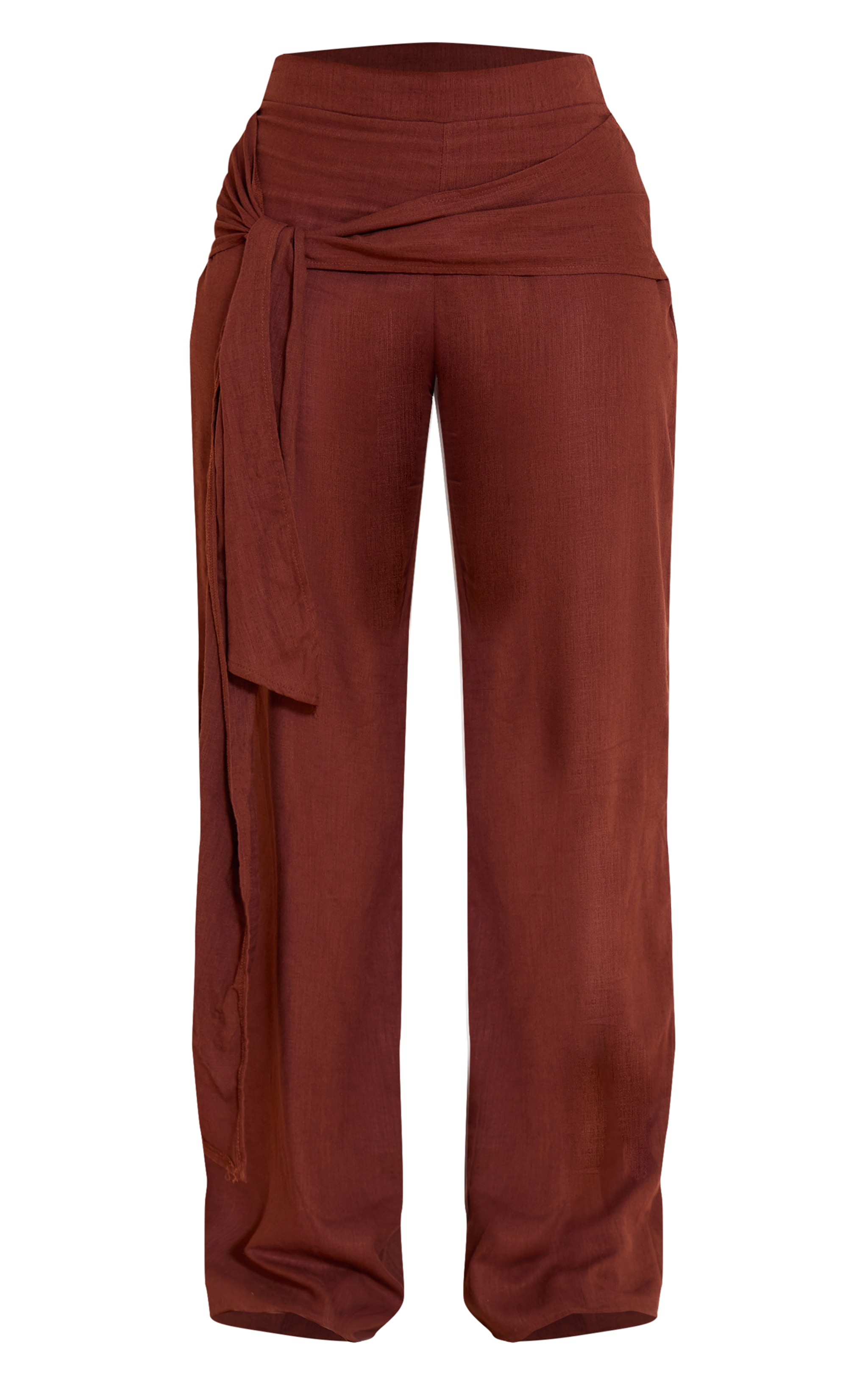 Shape Chocolate Linen Look Knot Detail Pants image 5