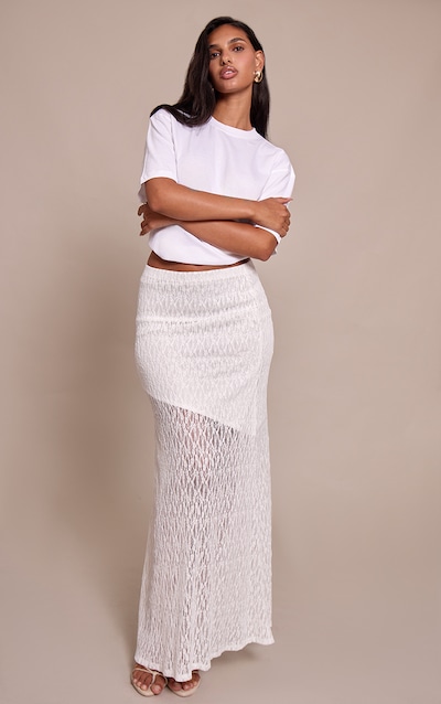 White Lace Asymmetric Maxi Skirt