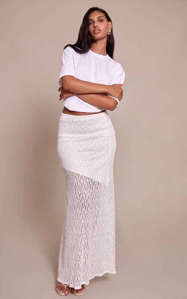 White Lace Asymmetric Maxi Skirt