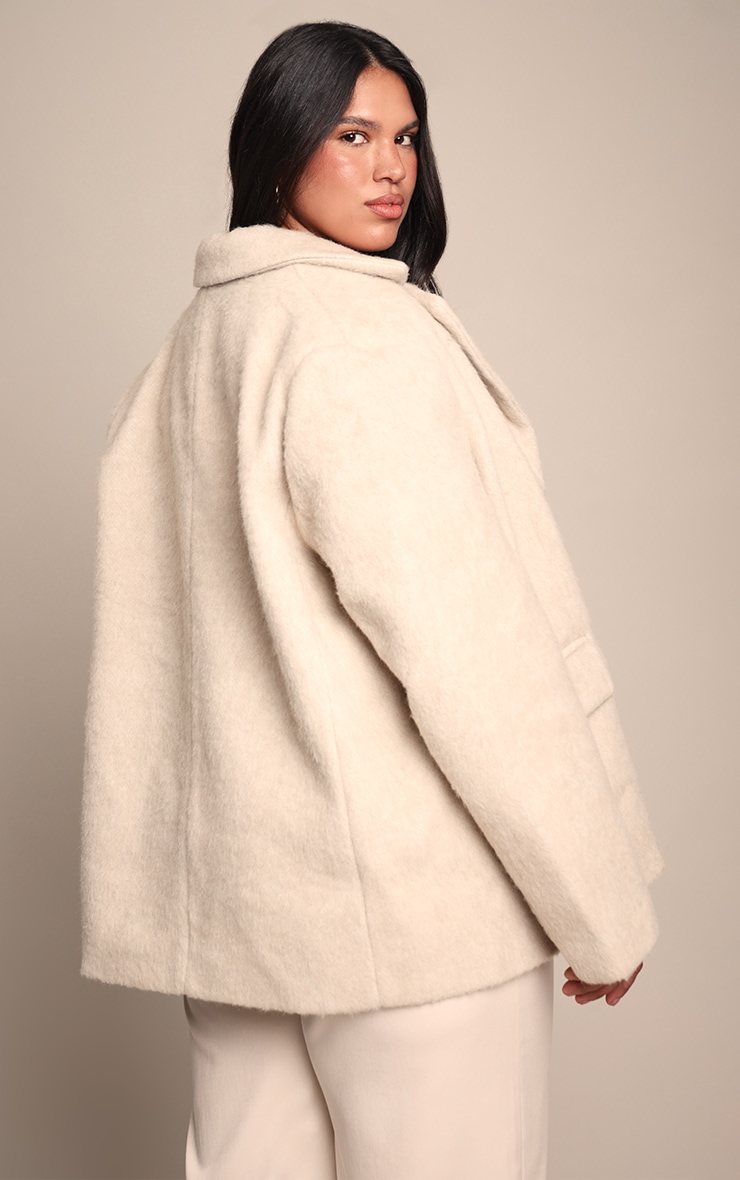 Plus Oat Brushed Wool Look Oversized Blazer image 2