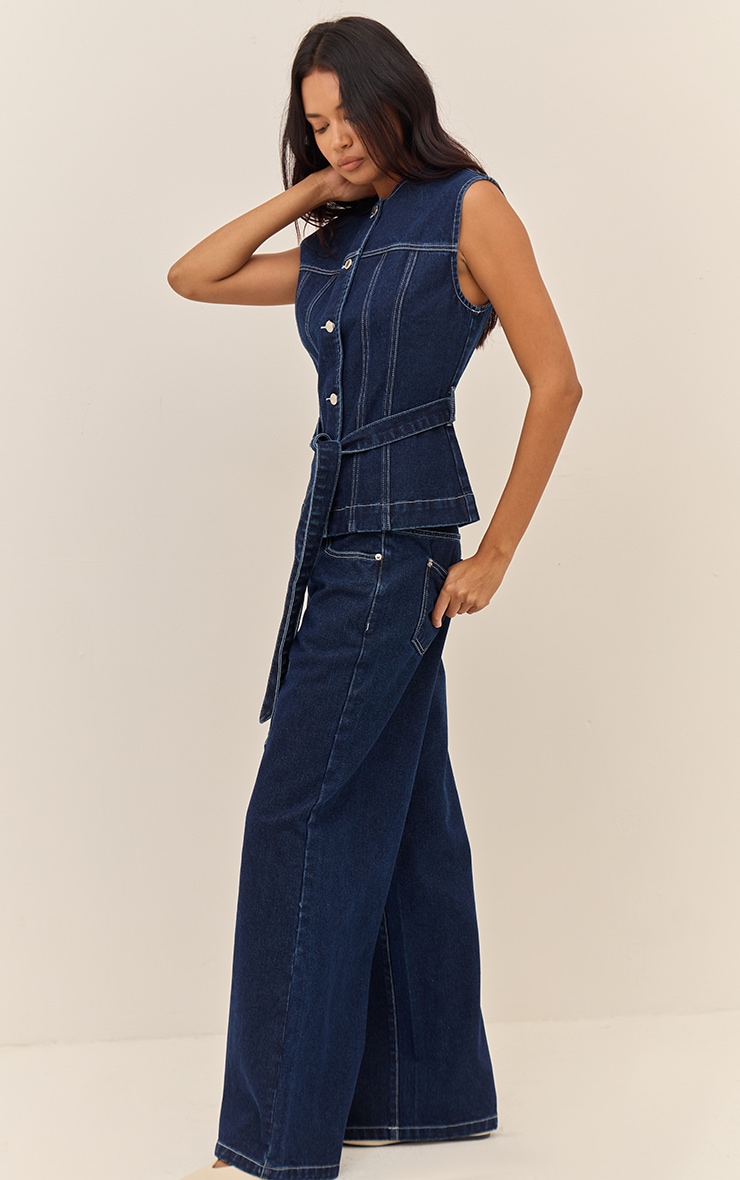 Jean large indigo à taille mi-haute image 1
