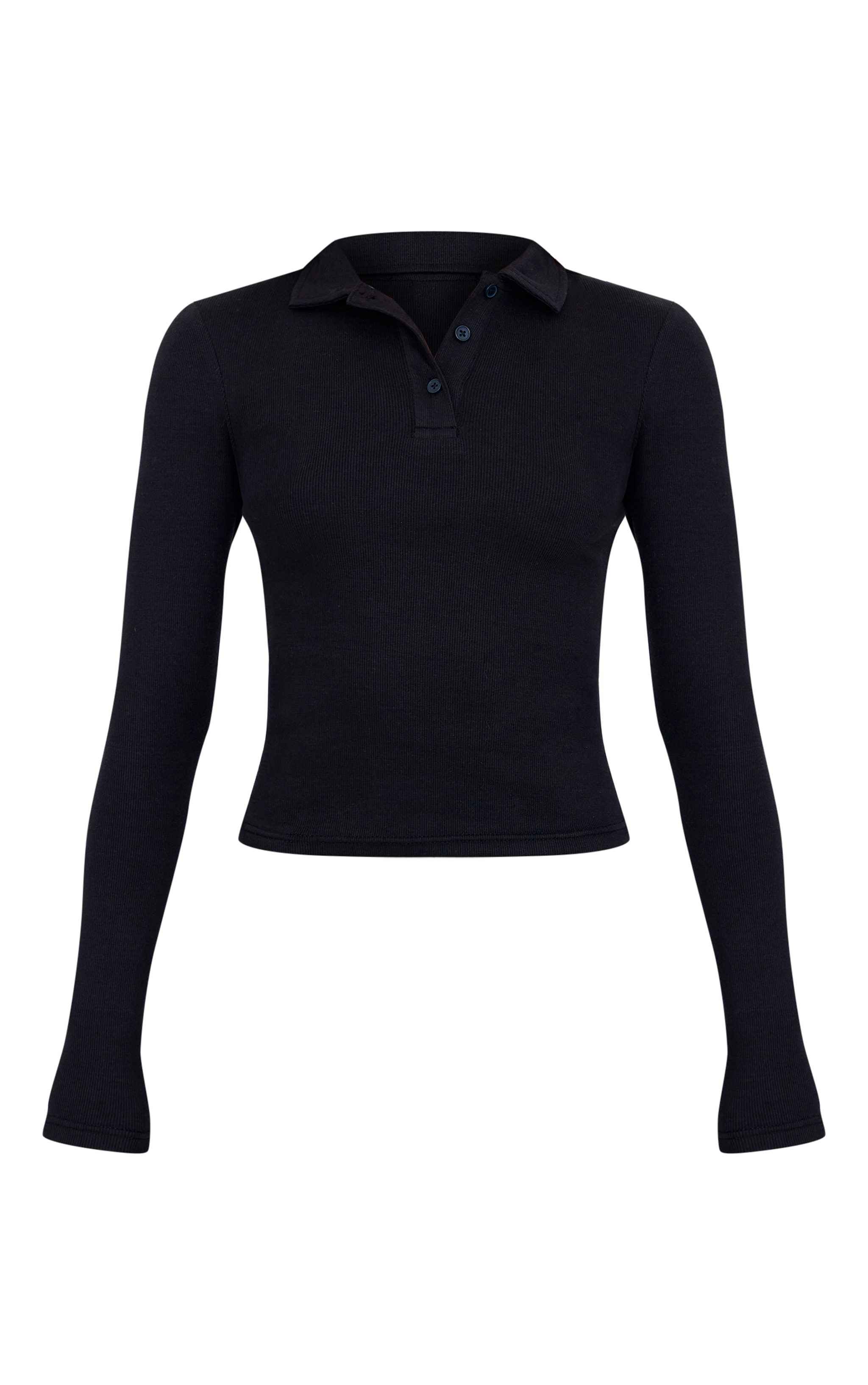 Tall Black Collared Long Sleeve Rib Top image 5