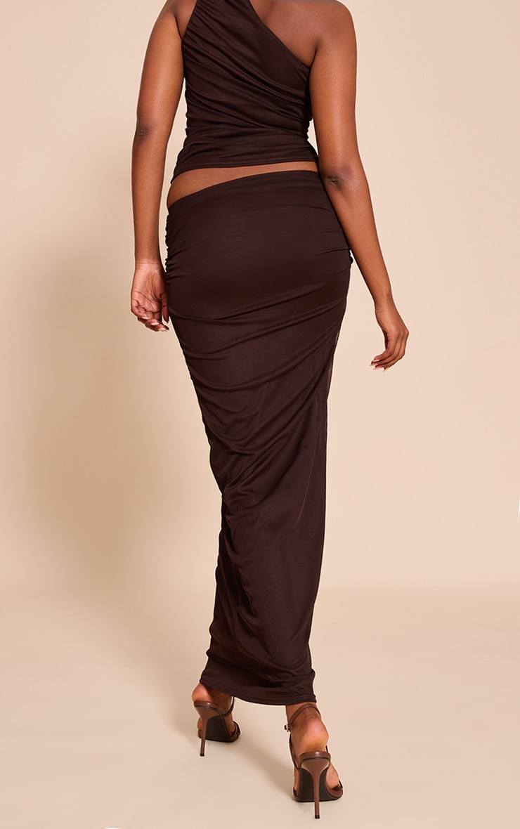 Dark Brown Mesh Ruched Maxi Skirt image 3