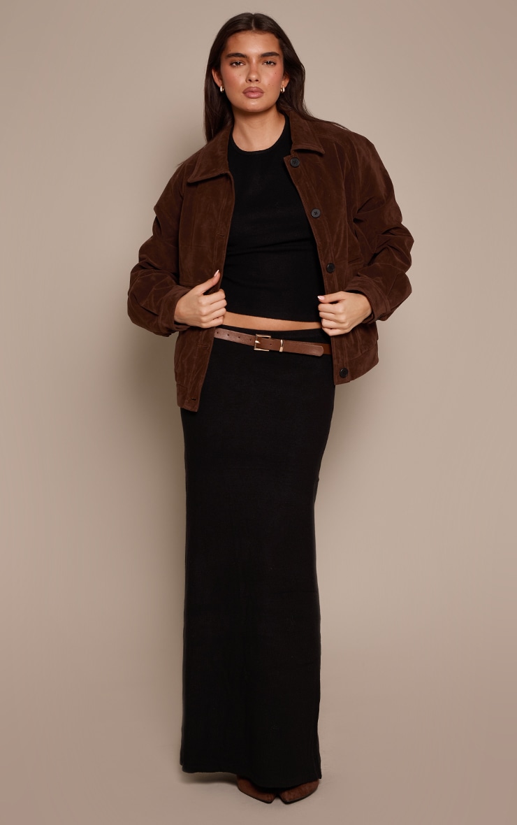 Black Fitted Cinched Waist Knitted T Shirt image 3