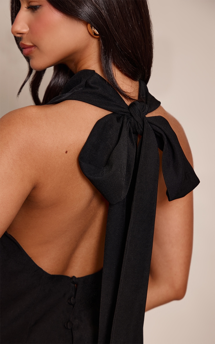 Petite Premium Black Woven Tie Halter Neck Dress image 4