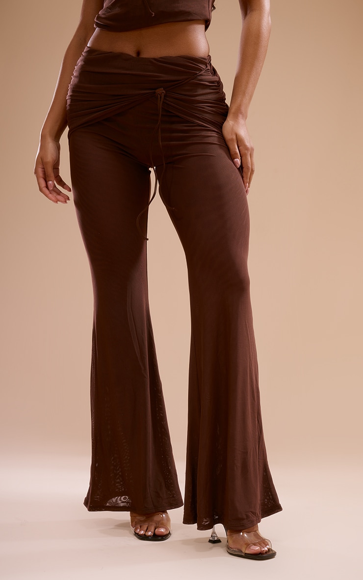 Chocolate Drawstring Fold Over Hem Flare Trousers Co-ords PLT
