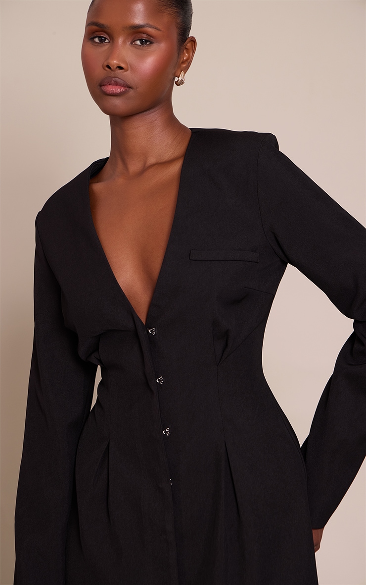 Black Cinched Waist Pleated Blazer Dress image 4