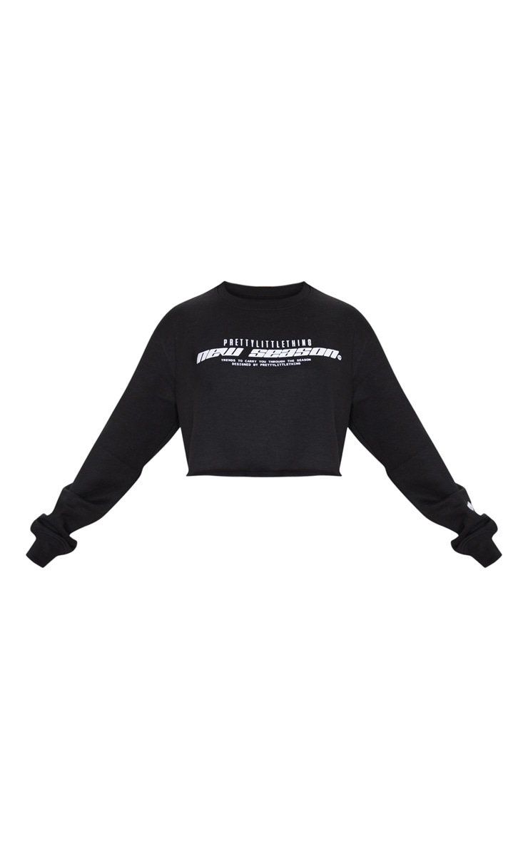 PRETTYLITTLETHING Black New Season Slogan Cropped Sweatshirt image 5